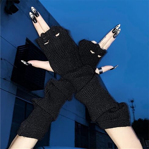 Gothic Knitted Arm Warmers for Women Y2k Fingerless Stretchy Goth Rave in Kuwait