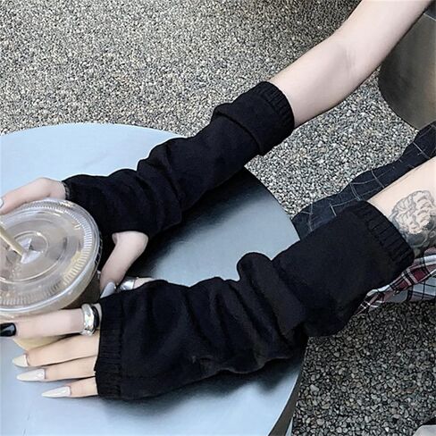 Gothic Knitted Arm Warmers for Women Y2k Fingerless Stretchy Goth Rave in Kuwait