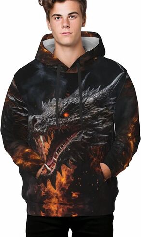 Flaming Skull Hoodies For Men Funny 3d Print Graphic Sweatshirt Unisex Pullover With Big Pockets in Kuwait