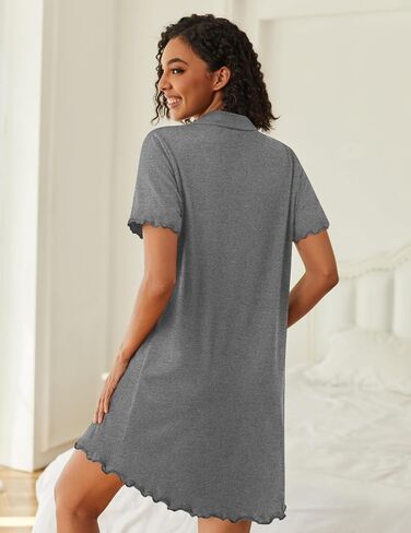 Ekouaer Nightgowns for Women Button Down Night Gowns Short Sleeve Sleep Shirts V Neck Night Shirts Soft Sleepwear in Saudi Arabia