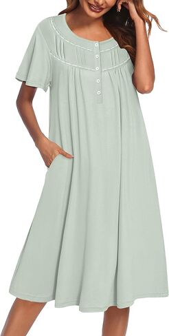 Ekouaer Moo Moos for Women House Dress with Pockets Short Sleeve Mumu Dress Button Down Nightgown Soft Sleepwear S-XXXL in Saudi Arabia
