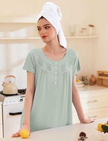 Ekouaer Moo Moos for Women House Dress with Pockets Short Sleeve Mumu Dress Button Down Nightgown Soft Sleepwear S-XXXL in Saudi Arabia