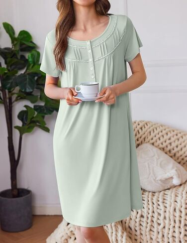 Ekouaer Moo Moos for Women House Dress with Pockets Short Sleeve Mumu Dress Button Down Nightgown Soft Sleepwear S-XXXL in Saudi Arabia