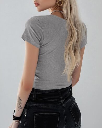 Huukeay 3 Pack Women's Deep V Neck Shirts, Cotton Short Sleeves Slim Fitted Top Going Out Summer Tight T-Shirt Tee in Saudi Arabia