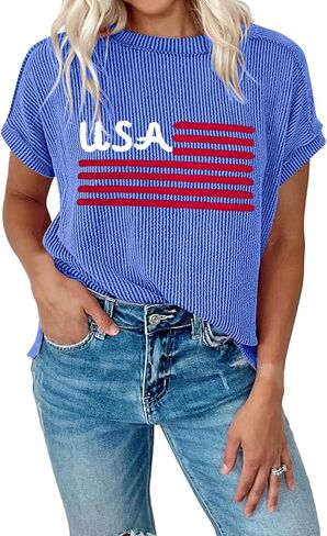 USA Shirt Women Chenille American Flag Graphic Shirt 4th of July Shirts Patriotic T-Shirt Short Sleeve Stripes Tee Tops in Saudi Arabia