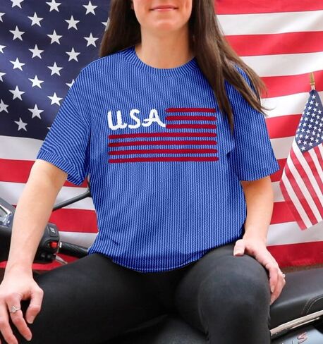 USA Shirt Women Chenille American Flag Graphic Shirt 4th of July Shirts Patriotic T-Shirt Short Sleeve Stripes Tee Tops in Saudi Arabia