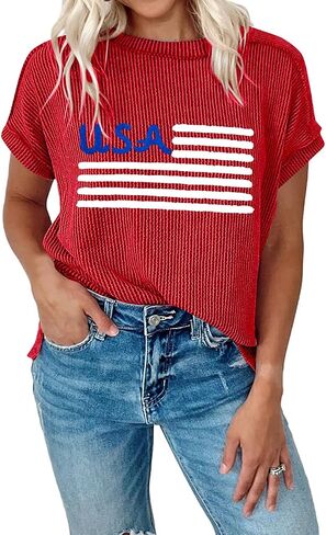 USA Shirt Women Chenille American Flag Graphic Shirt 4th of July Shirts Patriotic T-Shirt Short Sleeve Stripes Tee Tops in Saudi Arabia