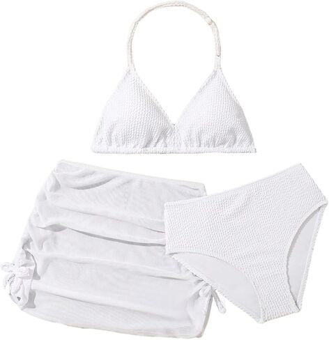 SHENHE Girl's 3 Piece Swimsuits with Cover Up Skirt Halter Triangle Bathing Suits Bikini Set in Saudi Arabia