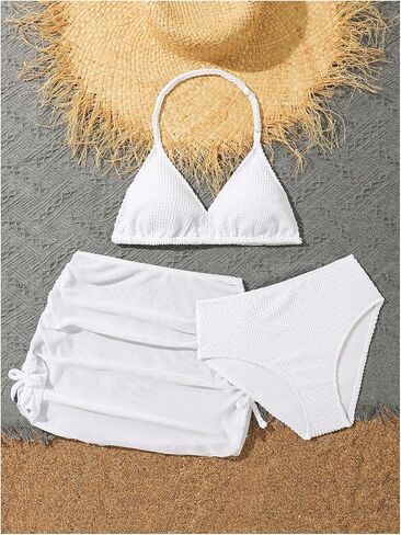 SHENHE Girl's 3 Piece Swimsuits with Cover Up Skirt Halter Triangle Bathing Suits Bikini Set in Saudi Arabia