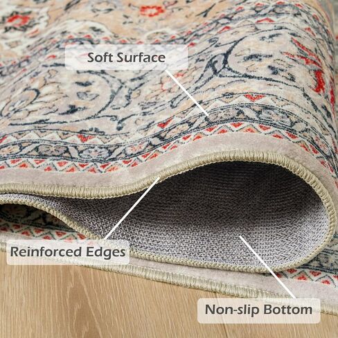 Washable Rug 4x6, Beige Area Rugs Non Slip, Indoor Low Pile Carpet with Rubber Backing for Living Room Kitchen Bathroom Entryway Office Bedroom in Kuwait
