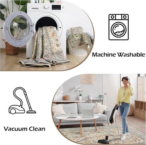 Washable Rug 4x6, Beige Area Rugs Non Slip, Indoor Low Pile Carpet with Rubber Backing for Living Room Kitchen Bathroom Entryway Office Bedroom in Kuwait