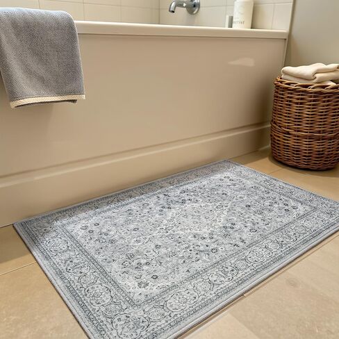 Washable Rug 4x6, Beige Area Rugs Non Slip, Indoor Low Pile Carpet with Rubber Backing for Living Room Kitchen Bathroom Entryway Office Bedroom in Kuwait