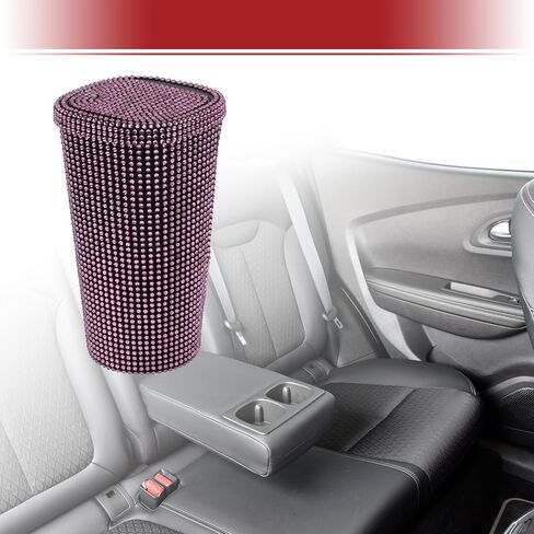 ACROPIX Car Trash Can Trash Bin Rhinestones Portable 3.5" Length 3.5" Width 6.3" Height Red Rhinestone Plastic in Kuwait