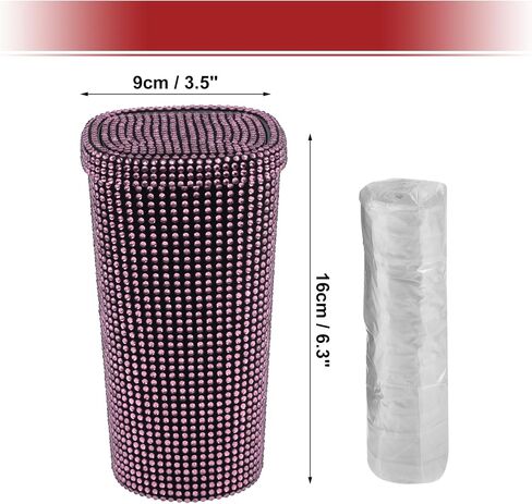 ACROPIX Car Trash Can Trash Bin Rhinestones Portable 3.5" Length 3.5" Width 6.3" Height Red Rhinestone Plastic in Kuwait