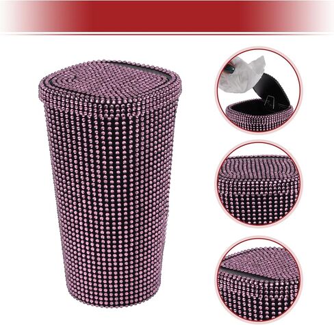 ACROPIX Car Trash Can Trash Bin Rhinestones Portable 3.5" Length 3.5" Width 6.3" Height Red Rhinestone Plastic in Kuwait