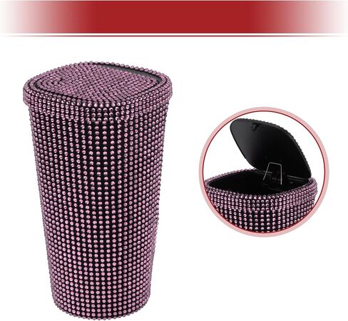 ACROPIX Car Trash Can Trash Bin Rhinestones Portable 3.5" Length 3.5" Width 6.3" Height Red Rhinestone Plastic in Kuwait