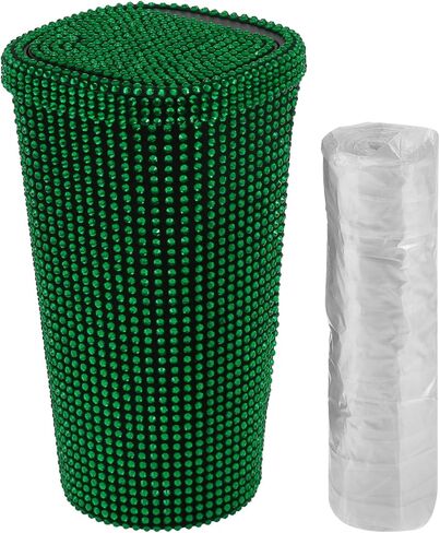 ACROPIX Car Trash Can Trash Bin Rhinestones Portable 3.5" Length 3.5" Width 6.3" Height Red Rhinestone Plastic in Kuwait