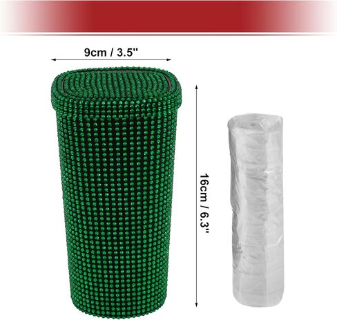ACROPIX Car Trash Can Trash Bin Rhinestones Portable 3.5" Length 3.5" Width 6.3" Height Red Rhinestone Plastic in Kuwait