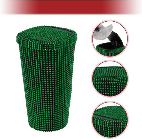 ACROPIX Car Trash Can Trash Bin Rhinestones Portable 3.5" Length 3.5" Width 6.3" Height Red Rhinestone Plastic in Kuwait