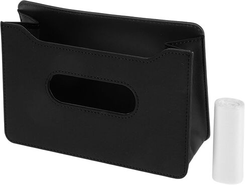 1 Set Universal Car Trash Can Hanging 7.9" Length 2.8" Width 5.5" Height Trash Bin with Garbage Bag Beige Faux Leather in Kuwait