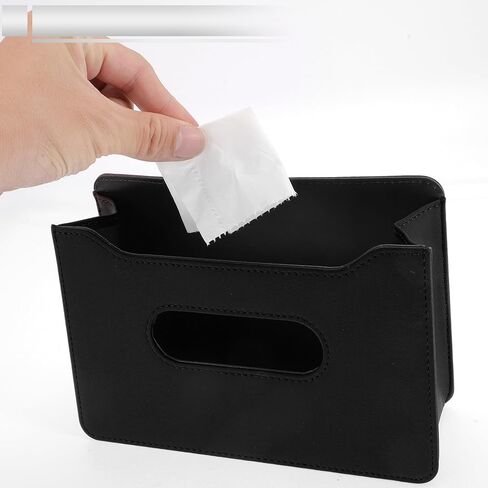 1 Set Universal Car Trash Can Hanging 7.9" Length 2.8" Width 5.5" Height Trash Bin with Garbage Bag Beige Faux Leather in Kuwait