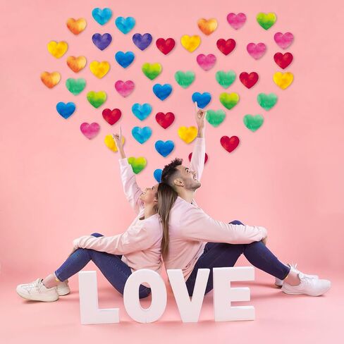 54 PCS Paper Heart Atouts ، Double Valentine Day Class Classroom Bulletin Poard Secorts Party Supplies (Heart Watercolor) in Kuwait
