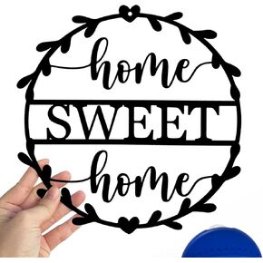 Metal Home sweet home Sign Wall Art Decor for Gift Present Indoor Home Bedroom Living Room Decorations (Black 28 x 28 cm)