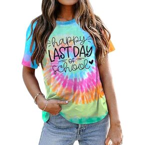 Colorful Happy Last Day of School Graduation T Shirt for Women Party