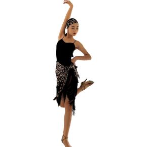 Women Leopard Copper Sheet Black Fringe Skirt,Latin Dance Skirt for Women, Salsa Skirt Latin Dance Practice Hip Scarf