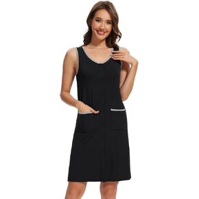 Womens Tank Nightgown Sleeveless Nightshirt Soft Button Up Sleepwear Viscose from Bamboo Pajama Dress S-XXL