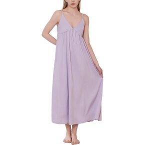 Women's Pajamas – Sexy Deep V-Neck Strap Long Nightgown with Pleated Chest Design and Open Back Style
