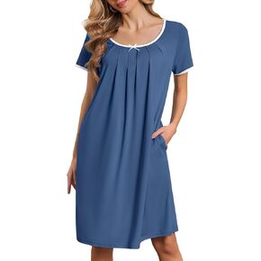 Ekouaer Moo Moos for Women Short Sleeve House Dresses with Pockets Pleated Mumu Dress Soft Nightgowns S-XXXL