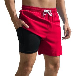 Srnede Mens Swim Trunks Swim Shorts Board Shorts Quick Dry Beach Shorts Swimwear Bathing Suits with Compression Line