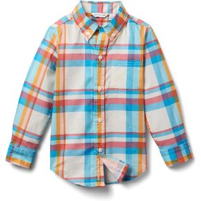 Janie and Jack Boys' Madras Plaid Button-Down Shirt (Toddler/Little Big Kid)