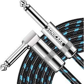 SONICAKE Guitar Cable, 10ft Amp Cord for Guitar Bass Electric Guitar Instrument Electric Mandolin Amplifier Audio, 1/4 Right Angle to Straight, Black in Saudi Arabia
