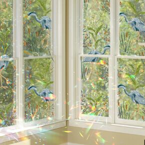 Window Privacy Film, Stained Glass Window Film, Removable 3D Daisy Rainbow Static Cling Window Stickers, Anti-UV Vinyl Glass Covering for Bedroom Living Room Kitchen, 16.9 x 39.3 inches