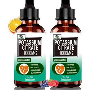 (2 Pack) Potassium Supplement Drops, Highly Absorbable Potassium Citrate 1000mg Support Electrolyte Balance,Muscle Cramp Relief,Heart Health,Sleep,Essential Mineral Liquid Drops for Women & Men