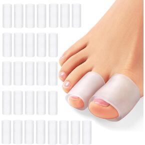 30Pcs Silicone Toe Protectors Clear Gel Anti-Friction Toe Sleeves, Open Toe Covers Pinkky Toe Caps for Blisters, Corns, Calluses, Hammer Toes, Rubbing, and Ingrown Toenails (2×0.8In)
