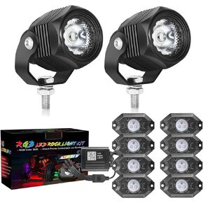 2pcs قرون LED صغيرة LED Light + 8 Pods RGB Rock Lights