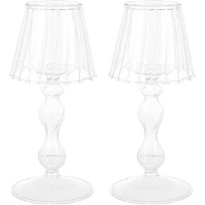 DOITOOL 2Pcs Glass Tea Light Candlestick Holder Lamp Shaped Candle Holder Votive Candle Stand for Home Table Wedding Party Decorations