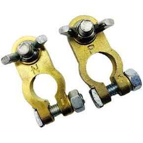 Heavy-Duty Brass Battery Terminal Connectors - Top Post Clamp Set for Automotive, RV, Marine Batteries (1 Pair)