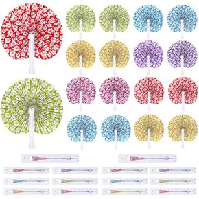 36 Pieces Hibiscus Print Folding Fans Hawaiian Luau Paper Hand Fans Summer Flower Handheld Paper Fans with Plastic Handle Decorative Round Fans for Summer Hawaiian Tropical Party Favors