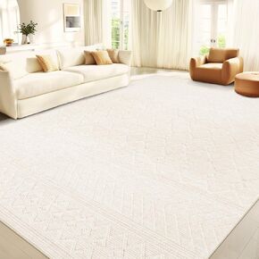 5x7 Area Rug Living Room: Washable Boho Geometric Moroccan Rug Neutral Modern Farmhouse Indoor Soft Non Slip Ultra Thin Printed Pattern Carpet for Dining Room Bedroom Nursery Home (Beige, 5'x7')