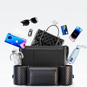 MTGOCHA Modern Car Purse Holder Between Seats,Large Front Seats Car Organizer with Tissue Box(Fits for 160 Regular Size Tissues),Storage Pocket,Handbag Holder,Black