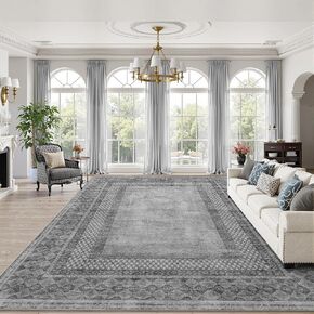 NICETOWN 5x8 Area Rug, Ultra- Thin Brown Oriental Washable Rug for Living Room, 5'x 8' Carpet for Bedroom, Non-Slip Stain Resistant Foldable Large Carpet Pet & Kids Friendly for Dining Room