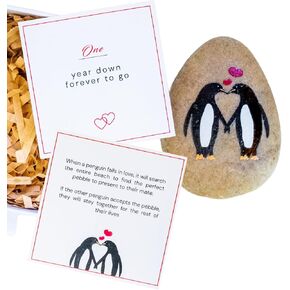 1 Year Anniversary for Boyfriend or Girlfriend - Penguin Pebble Gift- First Wedding Anniversary for Husband or Wife - One Year Together Keepsake
