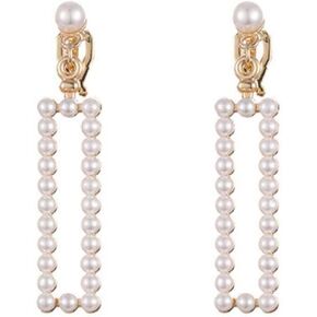 Pearl Clip on Earrings for Women Simulated Pearl Heart Square Drop Dangle Clip On Earrings Not Pierced Earrings (Square)