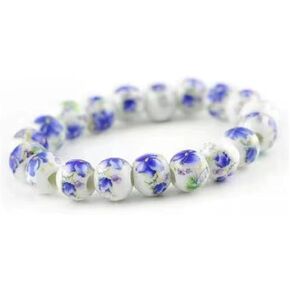 Porcelain Beads Bracelet for Women Elegant Vintage Style Blue Flower Ceramics Bracelet Chinese Style Celadon Wrist Bracelet Sunflower Bracelets