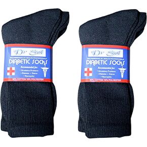6 Pairs Diabetic Socks for Men & Women – Black Non-Binding Crew Cotton Blend Socks for Circulation & Edema Relief