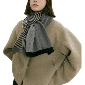 Womens Elegant Striped Winter Knit Scarf Vintage Plaid Thick Scarf Soft Cold Weather Warm Scarves Accessories